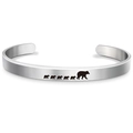 Close-up of polished stainless steel open bangle with Mama Bear and cubs motif - Silver Style 5 (S00005)