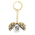 Macro detail of sunflower keychain opening to reveal Cancer zodiac sign and engraving - Gold Cancer (T00016)