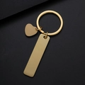 Llavero de acero inoxidable dorado con dijes en blanco de corazón y barra rectangular - Juego de Llavero con Barra y Dije de Corazón / Barra de 50*12mm / Dorado
