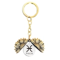 Detail of sunflower locket keychain with Pisces zodiac sign and vintage gold finish - Gold Pisces (T00024)
