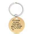 Porte-clés rond en acier inoxydable doré avec gravure et petit symbole de cœur - Toujours être ta petite fille (Y00022)