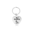 Gepolijste hartvormige roestvrijstalen sleutelhanger met 'mi mama' gravure en moeder-kind icoon - Moeder Zoon Liefde Stijl (X00015) / Zilver