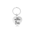 Detail of engraved heart-shaped stainless steel keychain with mi mama pattern - Mother Daughter Cartoon Style (X00018) / Silver