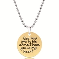 Gouden ronde hanger ketting met zilveren kralenketting en gegraveerde tekst - God Has You In His Arms I Have You In My Heart Stijl (Y00013)