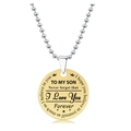Gouden ronde hanger ketting met gegraveerde boodschap voor zoon aan een kralenketting - Inspirerende Boodschap Voor Zoon Stijl (Y00020)