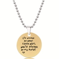 Gouden ronde hanger ketting met kralenketting en gegraveerde tekst voor een vader - Goud Geborstelde Afwerking Familiestijl (Y00022)