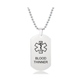 Medizinische Halskette aus Edelstahl mit Blood Thinner Gravur und Star of Life Symbol - Blutverdünner (W00064) / Silber