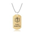 Makroansicht des goldenen medizinischen Anhängers mit Typ-1-Diabetes Gravur und Lebensstern - Typ 1 Diabetes (W00061) / Gold