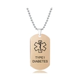 Detail der roségoldenen medizinischen Plakette mit Typ-1-Diabetes Gravur und Silberperlenkette - Typ 1 Diabetes (W00061) / Roségold