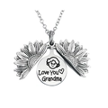 Detail of sunflower locket necklace with Love You Grandma engraving on silver finish - Silver Style 1 (T00067) - Love You Grandma