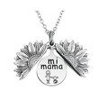 Detailed macro view of silver sunflower locket necklace with mi mama engraving inside - Silver Style 2 (T00068) - Mi Mama Mother Daughter