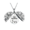 Retro silver sunflower locket necklace with mi mama engraving and mother-child charm - Silver Style 5 (T00071) - Mi Mama Mother Two Kids Art