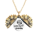 Close-up of golden sunflower locket necklace with Love You Grandma engraving inside - Gold Style 1 (T00067) - Love You Grandma