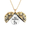 Sunflower necklace detail showing the engraved mi mama message on inner silver disk - Gold Style 3 (T00069) - Mi Mama Mother Son