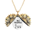 Golden sunflower locket necklace with Mi Mama engraving and mother-child illustration - Gold Style 5 (T00071) - Mi Mama Mother Two Kids Art