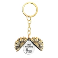Detail view of sunflower locket keychain showing hidden mi mama engraving with kids - Gold Sunflower-Mi Mama Duo (T00072)