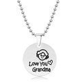 Engraved silver round pendant necklace with Love You Grandma text on beaded chain - Love You Grandma Style (Silver)