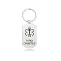Detail view of Type 1 Diabetes medical alert keychain with Star of Life symbol on steel - Type 1 Diabetes (W00061) / Silver