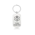 Detail of medical alert keychain with Type 2 Diabetes text and Star of Life symbol - Type 2 Diabetes (W00062) / Silver