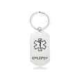Detailed view of stainless steel medical alert keychain with black Epilepsy Star of Life logo - Epilepsy (W00063) / Silver
