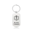 Medical alert keychain with blood thinner warning and star of life symbol on steel tag - Blood Thinner Warning (W00064) / Silver