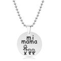 Detailed view of silver titanium steel necklace with mi mama text and mother-child engraving - Mother Son Warm Cartoon Style (Silver)