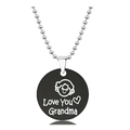 Detailed close-up of a stainless steel round pendant with Love You Grandma engraving - Love You Grandma Style (Black)