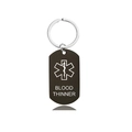 Macro detail of Star of Life medical alert keychain with Blood Thinner engraving - Blood Thinner Warning (W00064) / Black