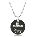 Detail view of round black pendant with mi mama text and family illustration - Mother Three Kids Sketch Style (Black)