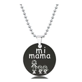 Macro detail of silver ball chain and black round pendant with mi mama engraving - Mother Son Warm Cartoon Style (Black)