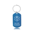Blue rectangular medical alert keychain with white Star of Life and Blood Thinner text - Blood Thinner Warning (W00064) / Blue
