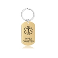 Close-up of gold medical alert keychain tag featuring Star of Life and Type 2 Diabetes text - Type 2 Diabetes (W00062) / Gold