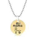 Detail of silver bead chain with gold pendant featuring 'mi mama' engraving and mother-child art - Mother Daughter Cartoon Style (Gold)