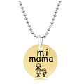 Detailed macro of golden pendant with mi mama engraving and cartoon on bead chain - Mother Son Holding Hands Style (Gold)