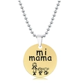 Detail of gold circular pendant with mi mama engraving and bead chain for Mother Day - Mother Three Kids Sketch Style (Gold)