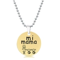 Macro detail of gold-plated pendant engraved with 'mi mama' and family sketch on ball chain - Mother Two Kids Sketch Style (Gold)
