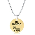 Close-up of silver bead chain and gold circular pendant with mi mama engraving - Mother Son Warm Cartoon Style (Gold)