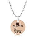 Detail of rose gold pendant with mi mama engraving and cartoon figures on beaded chain - Mother Three Kids Sketch Style (Rose Gold)