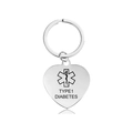 Polished heart-shaped medical alert keychain for Type 1 Diabetes with Star of Life symbol - Type 1 Diabetes (X00019) / Silver