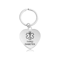 Silver heart-shaped medical alert keychain with Type 2 Diabetes Star of Life symbol - Type 2 Diabetes (X00020) / Silver
