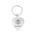 Polished heart medical alert keychain with engraved Epilepsy text and Star of Life - Epilepsy (X00021) / Silver