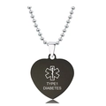 Detalle del colgante médico en forma de corazón para la diabetes tipo 1 - Estilo Negro Diabetes Tipo 1 (X00019)