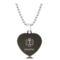 Detalle del colgante médico de corazón con grabado de epilepsia y cadena de bolas - Estilo Negro Epilepsia (X00021)