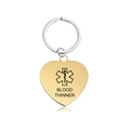 Polished gold heart medical ID keychain with Blood Thinner alert and Star of Life - Blood Thinner (X00022) / Gold