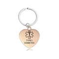 Rose gold heart medical alert keychain with Type 1 Diabetes engraving and star of life - Type 1 Diabetes (X00019) / Rose Gold