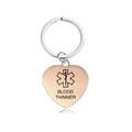 Rose gold heart medical alert keychain with Blood Thinner text and star of life symbol - Blood Thinner (X00022) / Rose Gold