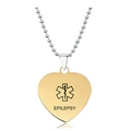 Vista detallada del colgante corazón con símbolo médico de epilepsia y cadena de bolas - Estilo Dorado Epilepsia (X00021)