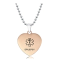Detalle del colgante médico de corazón con grabado de Epilepsia en acabado de oro rosa - Estilo Oro Rosa Epilepsia (X00021)