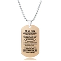 Collar de placa militar oro rosa para hijo con grabado y cadena de bolitas - Estilo Inspirador Para Hijo(W00031)
