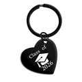 Porte-clés cœur noir mat pour remise de diplôme avec texte Class of 2026 et bonnet - Noir Class of 2026 Commémoration de Diplôme (TX0025) / Noir